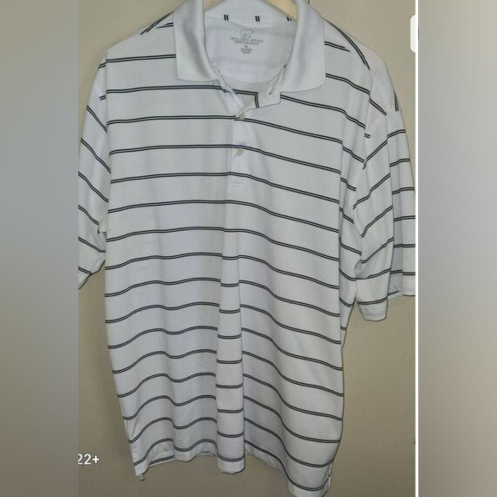 M64 Golden Bear Performance Men's White Polo Shirt with Black Stripes